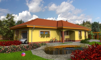 House project for a narrow and long plot with a garage.